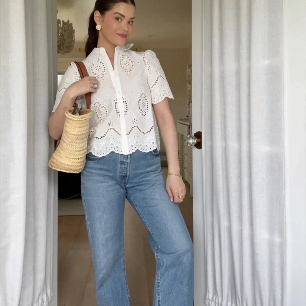 Sezane Elvira Ecru Scalloped Lace Blouse Top EU38 US6 Luxury Boho Romantic Chic - Picture 3 of 4